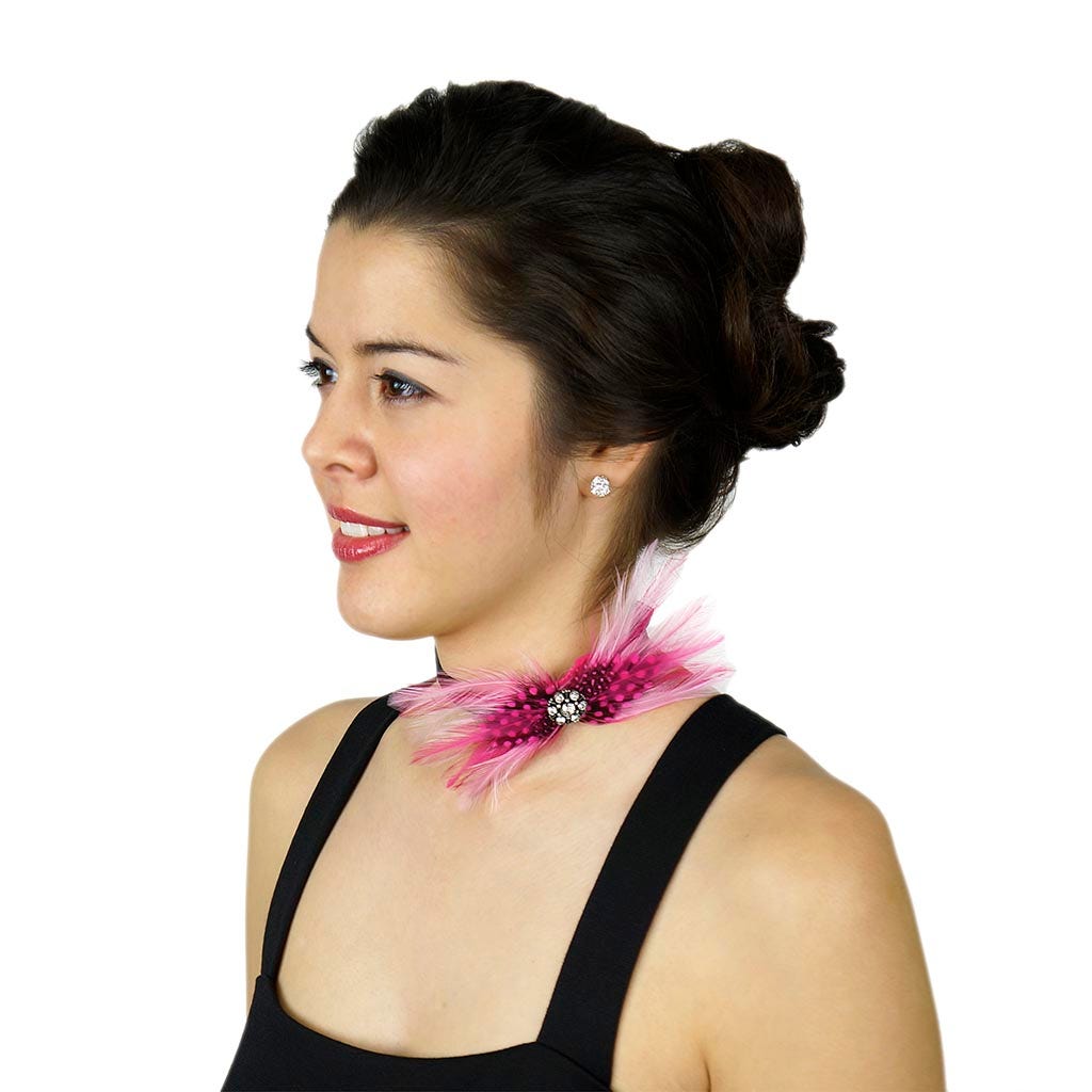Feather Headband Embellishment w/Hackle/Guinea Candy Pink/Shocking Pink