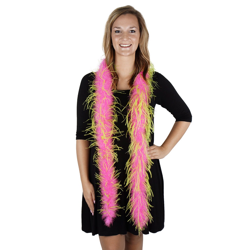 Marabou and Ostrich Feather Boa -  Pink Orient/Lime