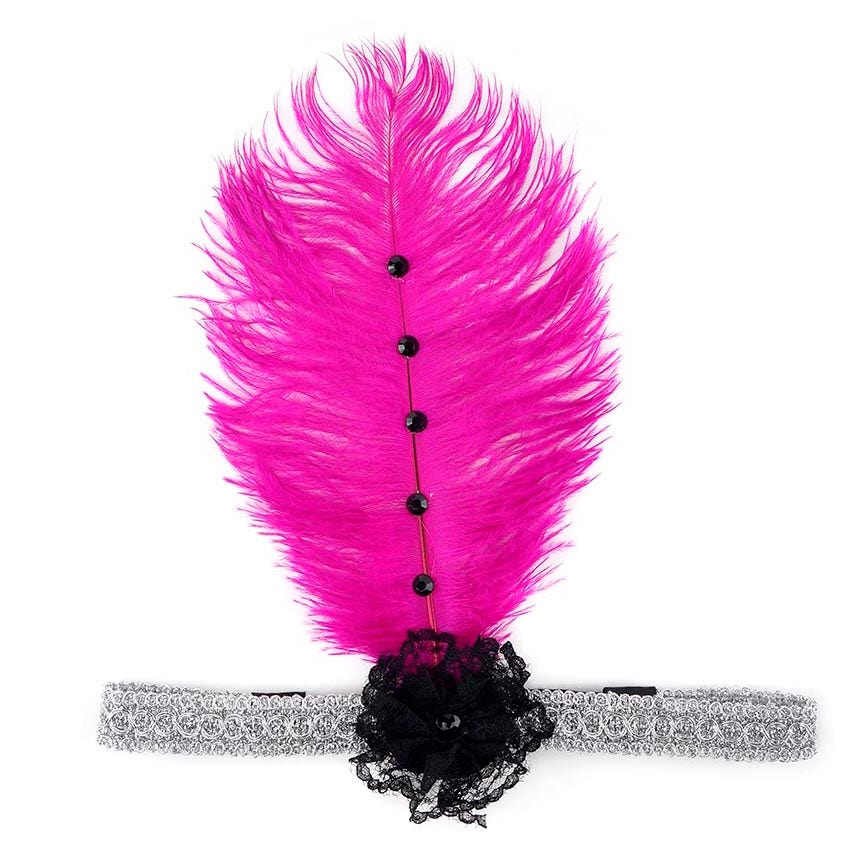Ostrich Flapper Headband Shocking Pink/Silver