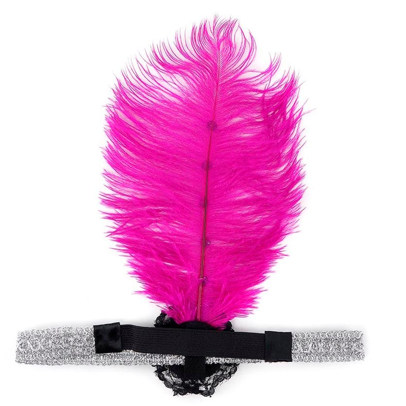 Ostrich Flapper Headband Shocking Pink/Silver