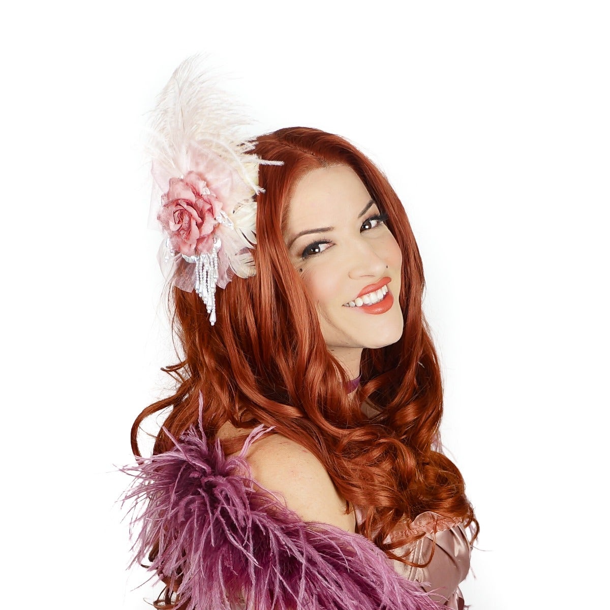 Victorian Style Ostrich Feather Clip Fascinator - Pink Champagne