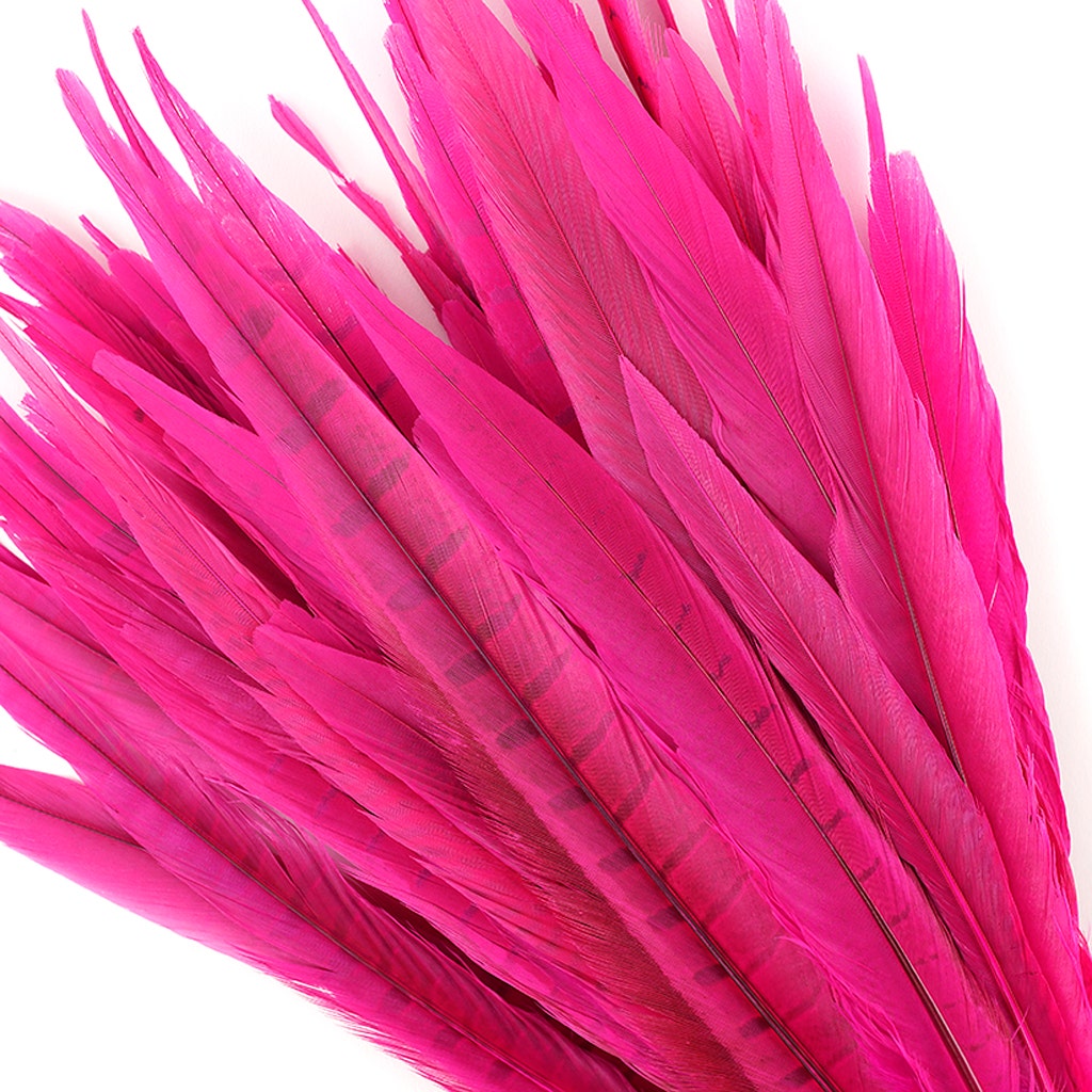 Assorted Pheasant Tails Dyed - Shocking Pink