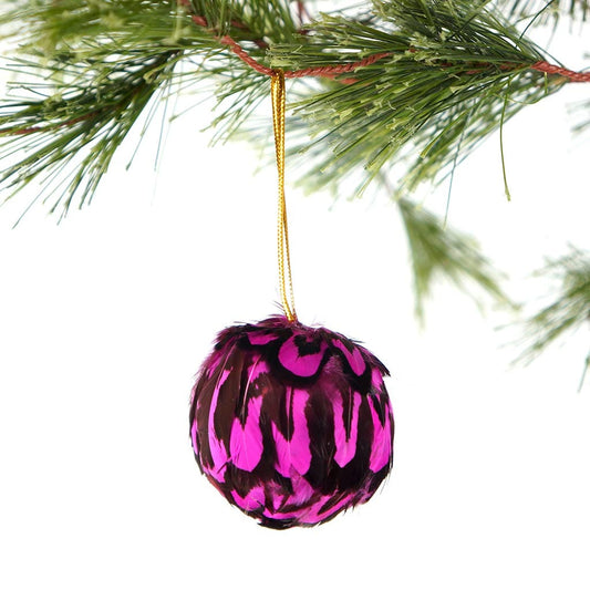 Venery Feather Ornament - Dyed 2" ball Very Berry
