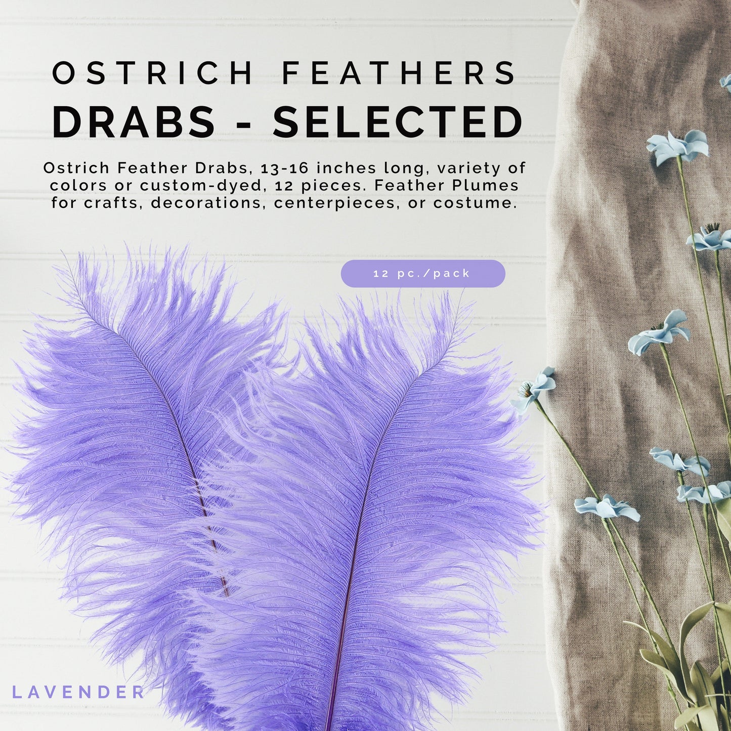 Ostrich Feathers 13-16" Drabs - Lavender