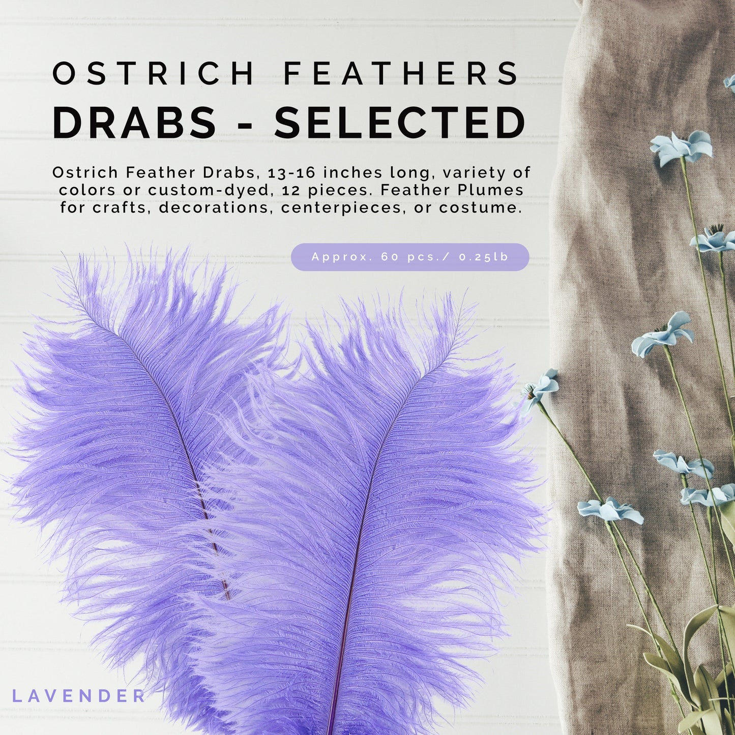 Ostrich Feathers 13-16" Drabs - Lavender