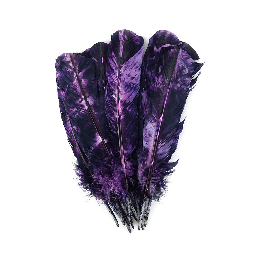 25 PC  Custom Tie-Dyed Turkey Feathers 10-12" - Orchid Plum