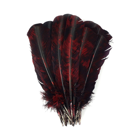 Custom Tie-Dyed Turkey Feathers Quill Right Wing - Red And Black