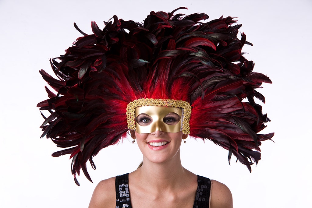 Large Feather Headdress Mask-Dyed - Red