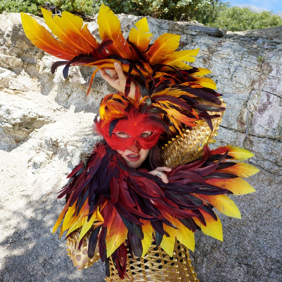 Phoenix Firebird Feather Wings, Cuff, And Mask Set
