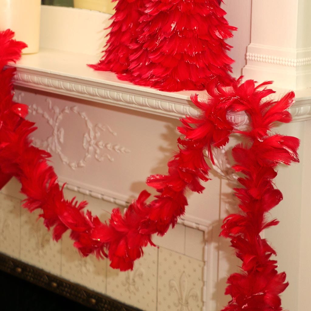 Feather Garland w/Goose Coquille Red w/Opal Glitter