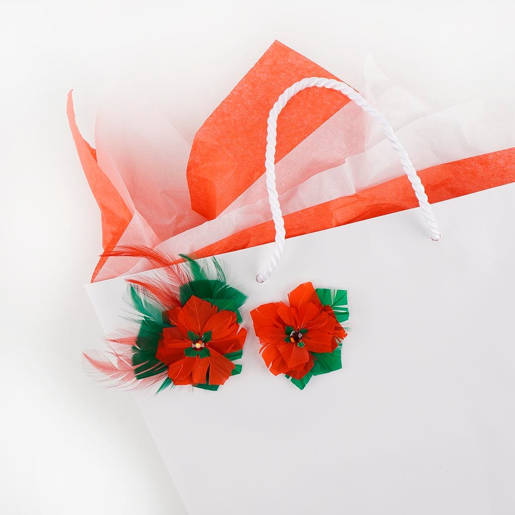 ZUCKER™ Poinsettia Sticker w/Feathers Kelly and Red 2 pc -
