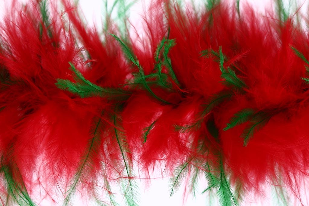Thin Marabou Feather Boa with Ostrich - Red/Kelly
