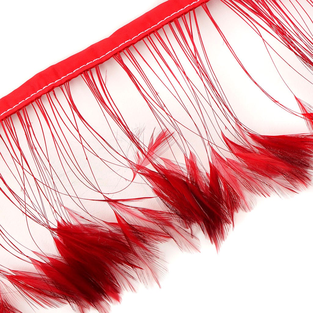Stripped Hackle Feather Fringe - Red