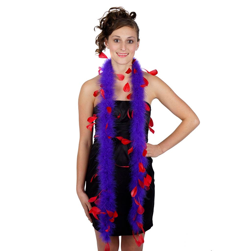 Marabou Feather Boa with Stripped Coque - Regal/Red