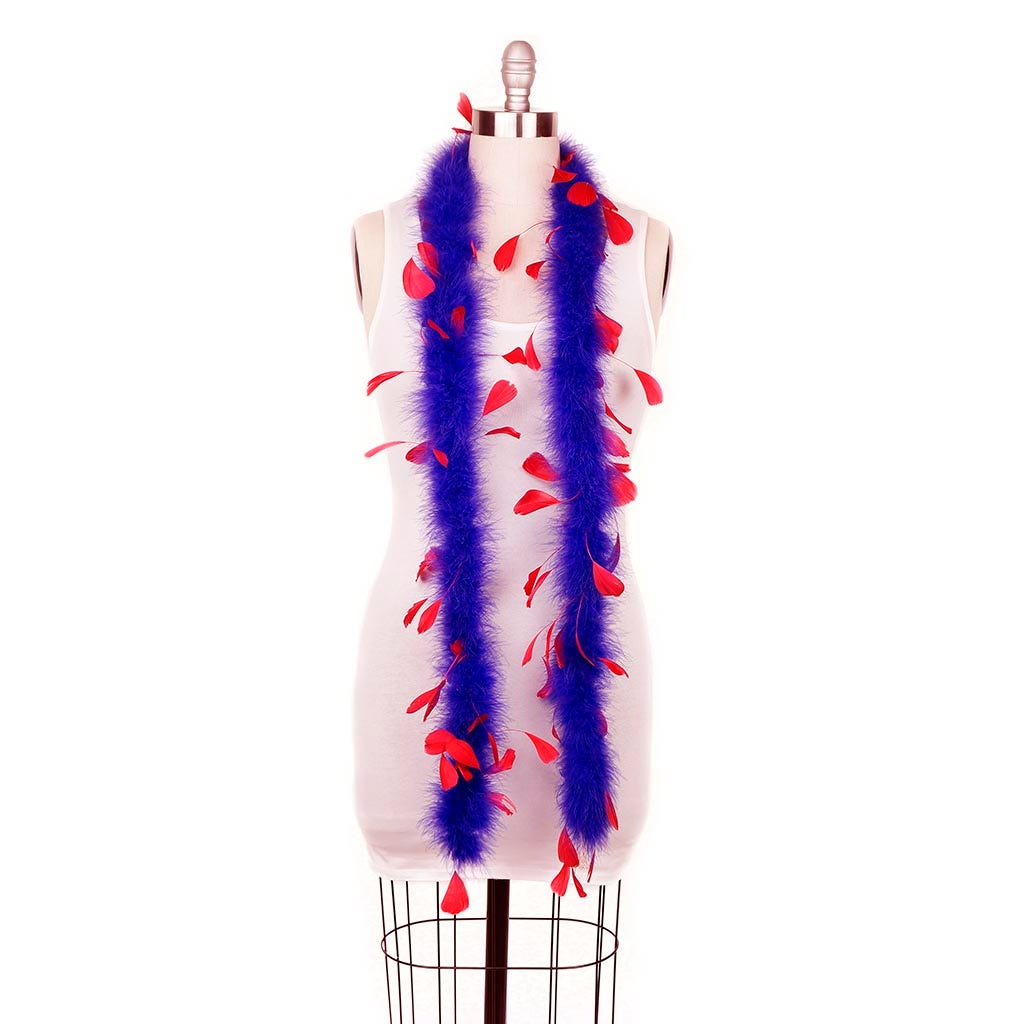 Marabou Feather Boa with Stripped Coque - Regal/Red