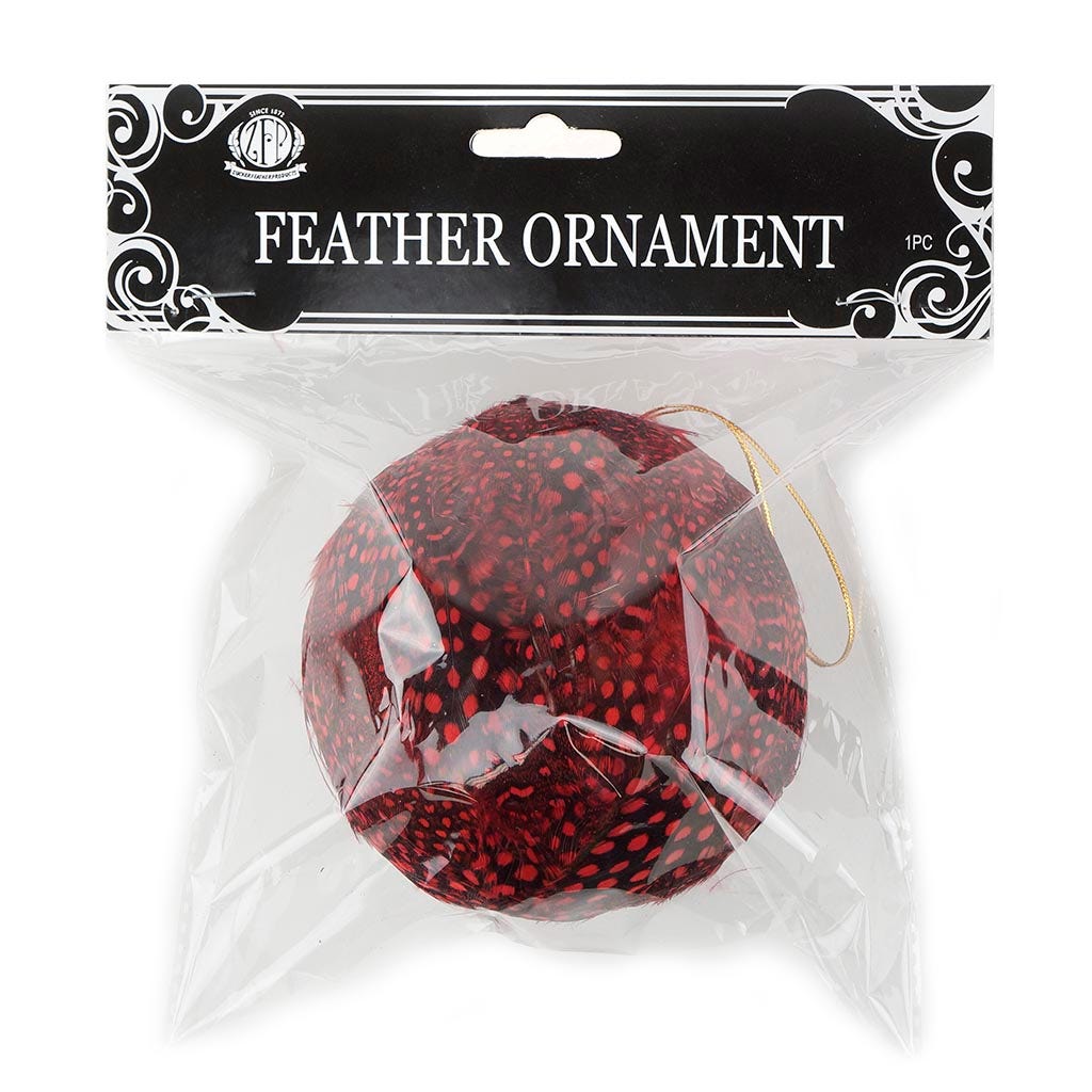 Guinea Feather Ornament - Dyed 4" ball  - Red