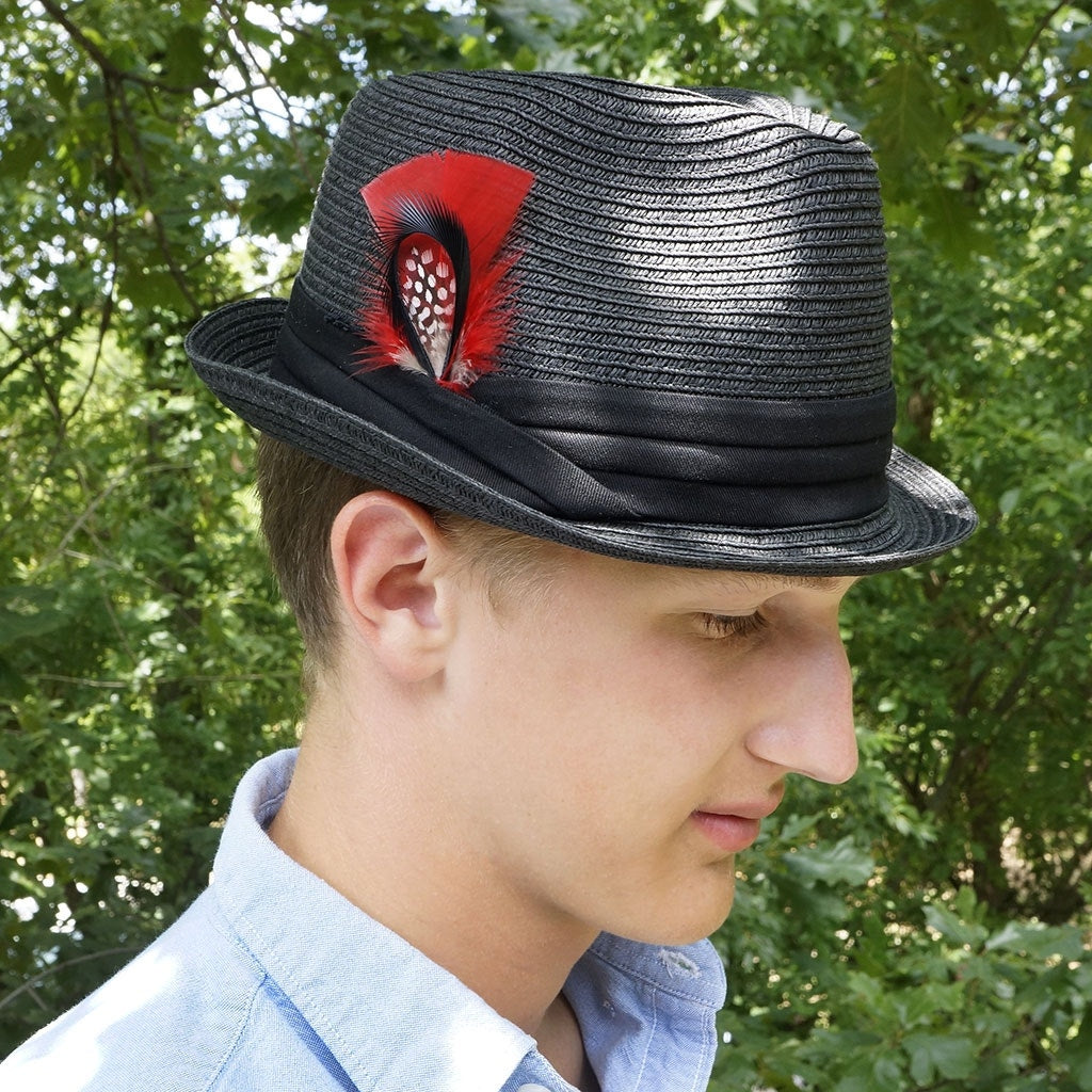 Turkey-Guinea-Goose Biot Feather Hat Trims- Black/Natural/Red