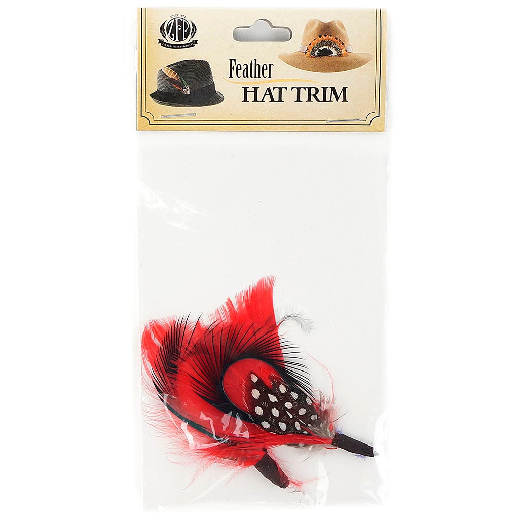 Turkey-Guinea-Goose Biot Feather Hat Trims- Black/Natural/Red