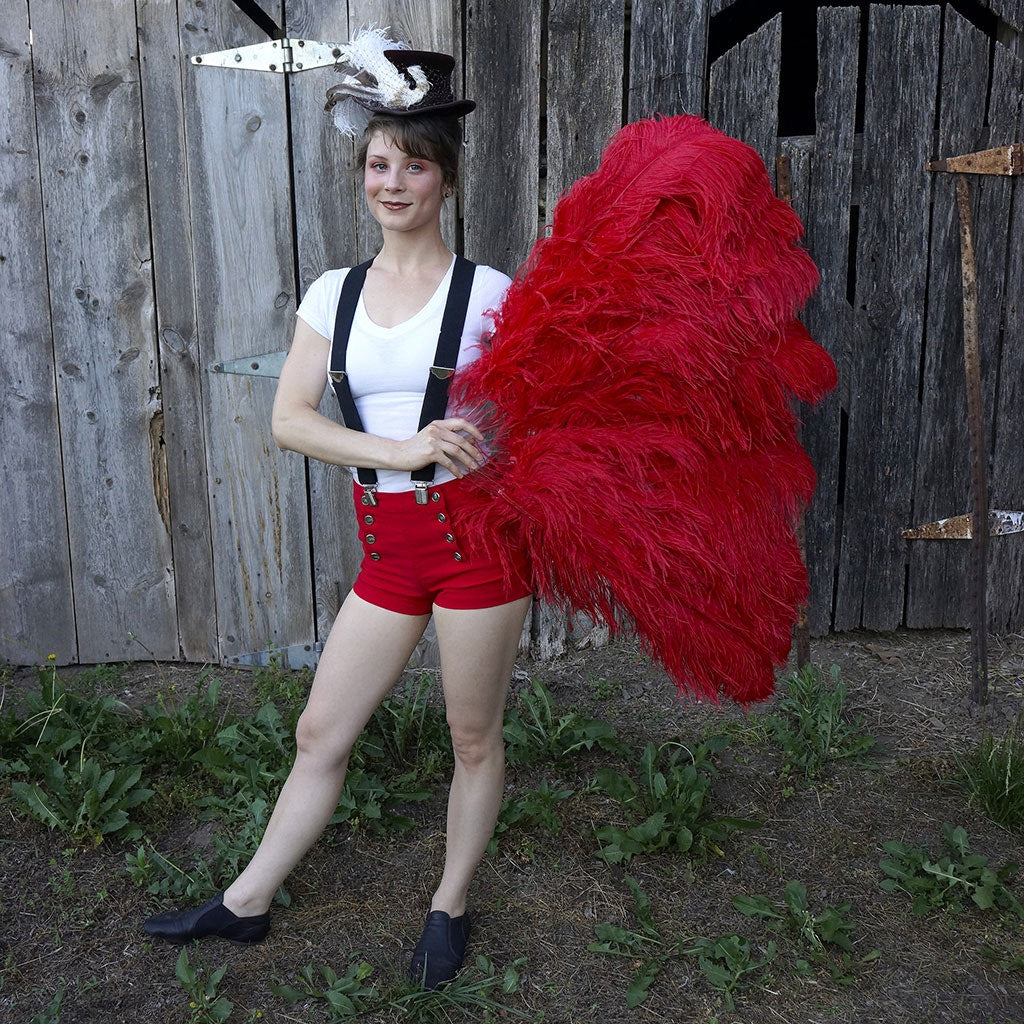 Feather Fan w/Ostrich Femina - Red