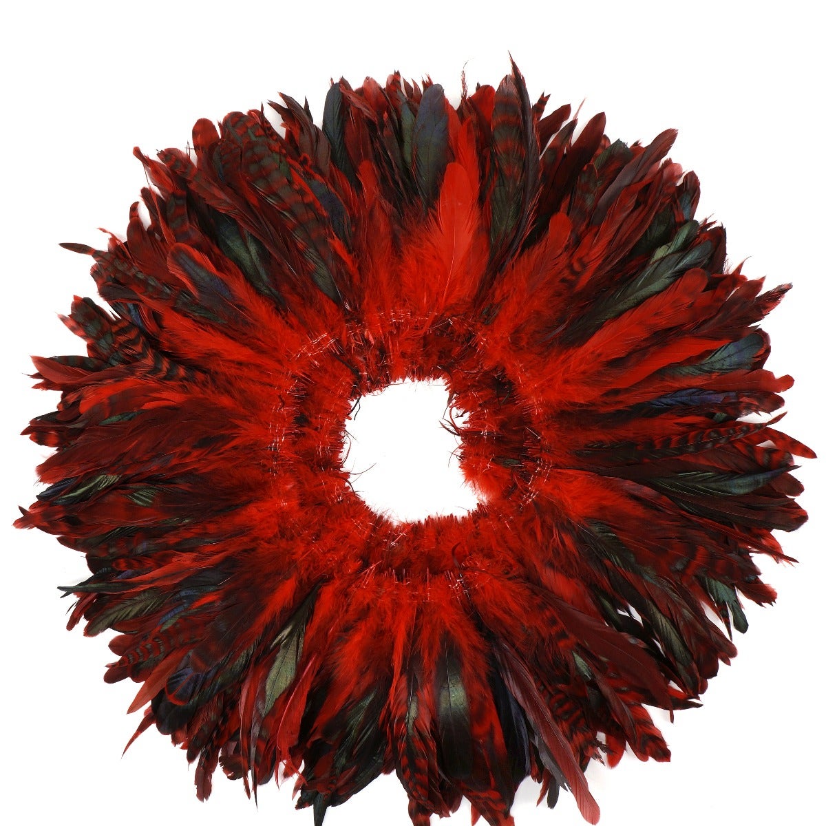 Rooster Coque Tail Feathers Dyed Over Chinchilla - Red  15-18" [1/4 LB Bulk]
