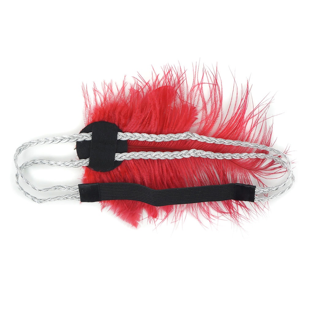 Feather Headband w/Ostrich/Schlappen Red/Silver