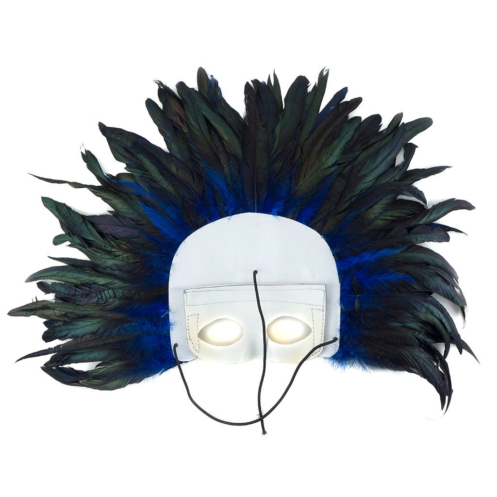 Feather Headdress Mask-Dyed - Royal