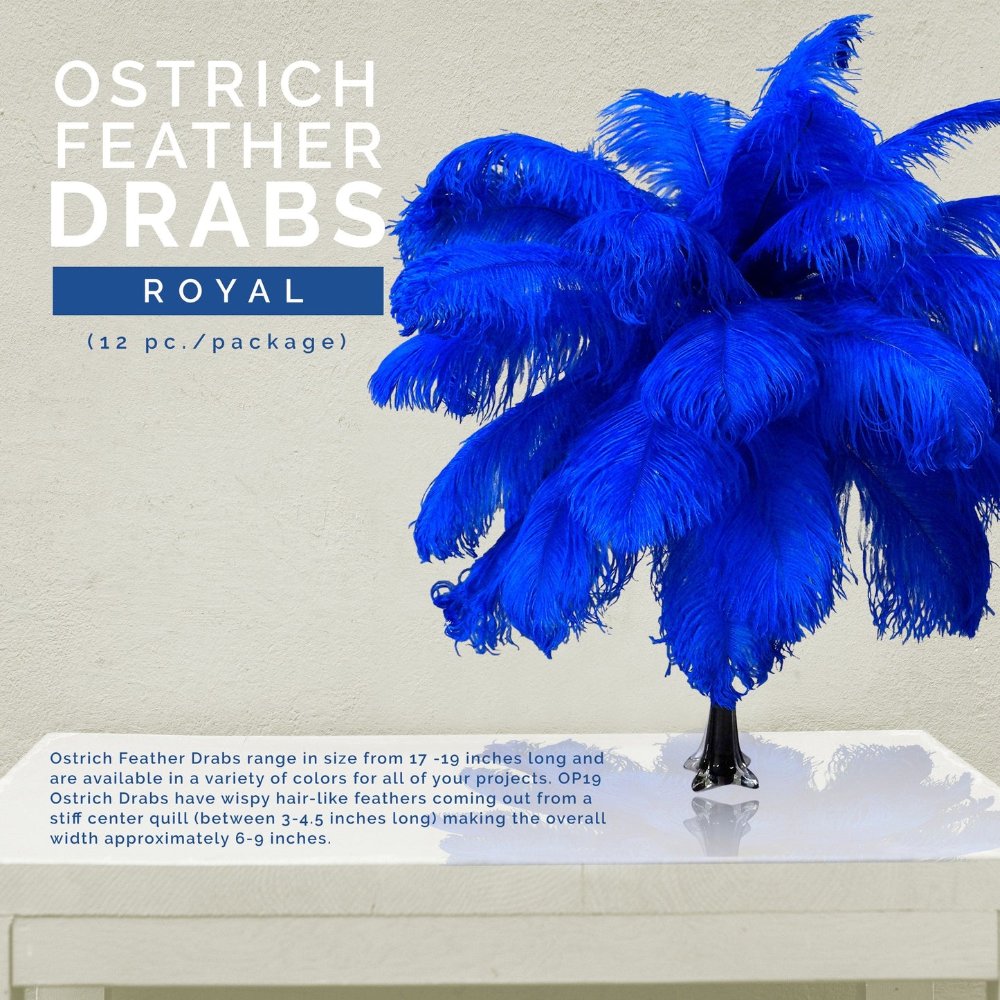 Large Ostrich Feathers - 17"+ Drabs - Royal