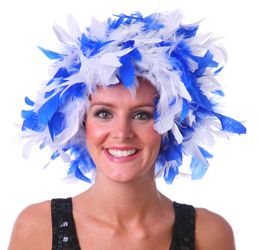 Chandelle Feather Wig-Mixed - Royal/White