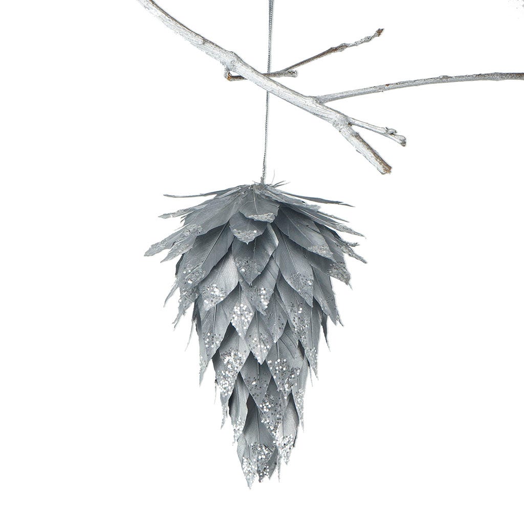 Silver Pine Cone Ornament w/Glitter
