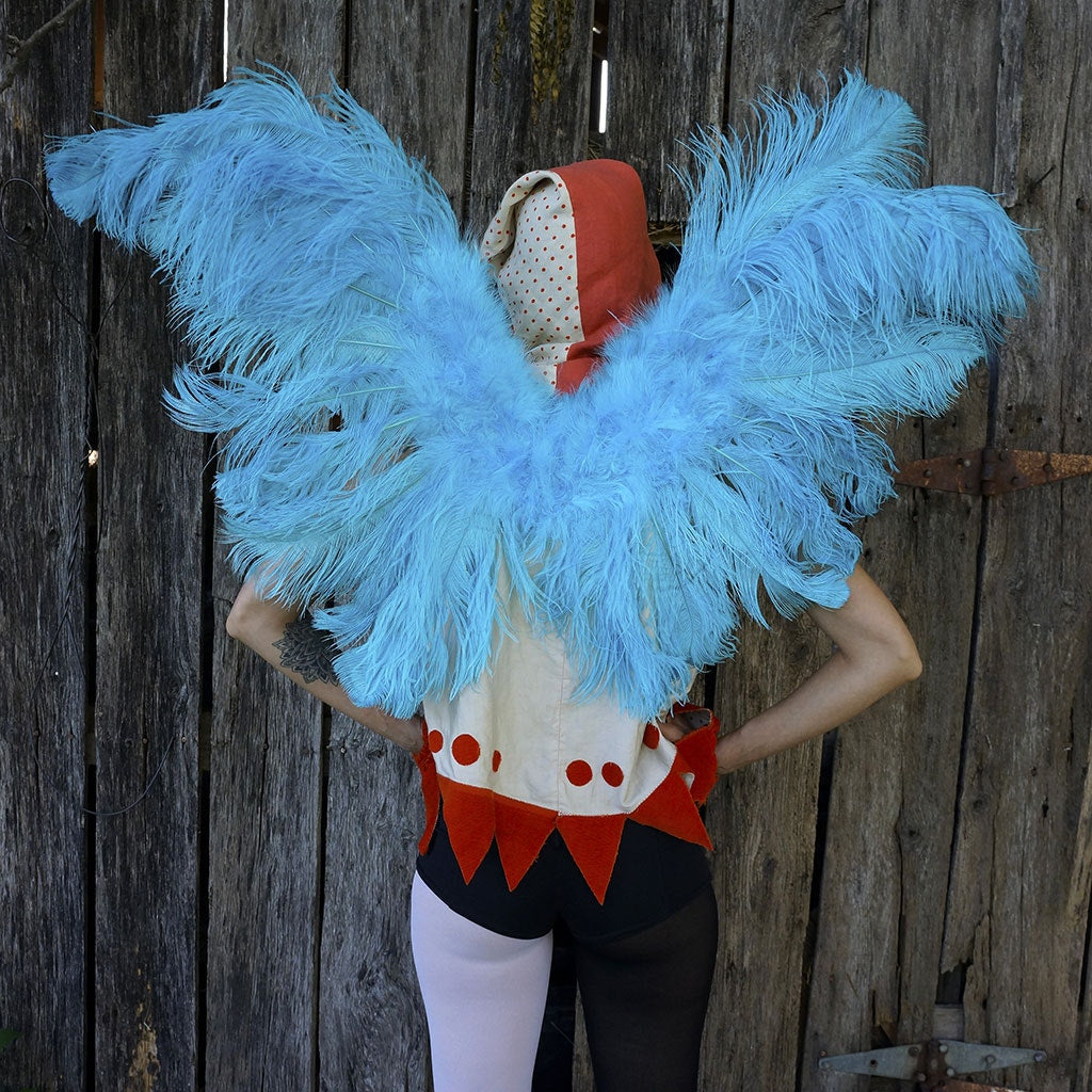 ADULT ANGEL FAIRY BUTTERFLY WING -  OSTRICH FEATHER WINGS - LIGHT TURQUOISE