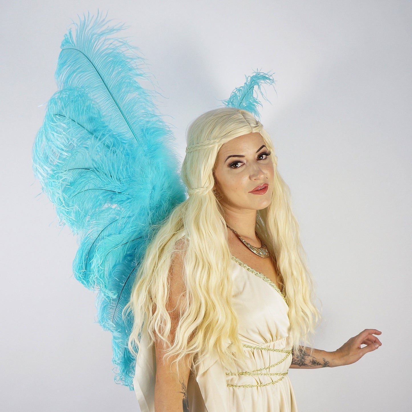 ADULT ANGEL FAIRY BUTTERFLY WING -  OSTRICH FEATHER WINGS - LIGHT TURQUOISE