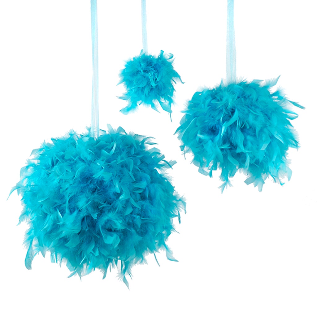 Zucker Feather Products Chandelle Feather Pom Poms - 18 inch - Light Turquoise, White