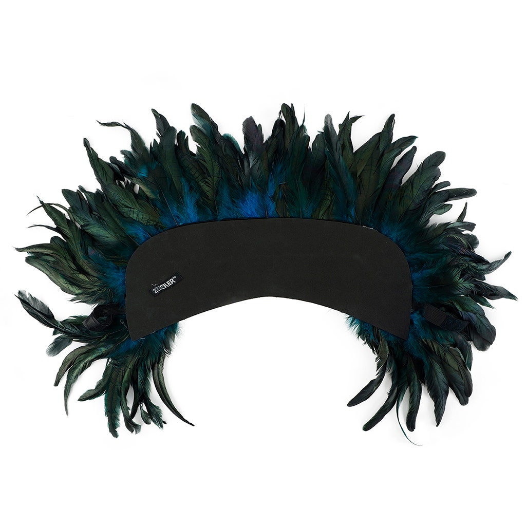 Large Sequined Adjustable Costume Feather Spirit Headdress 15" - Dark Turquoise Blue