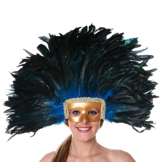 Feather Headdress Mask-Dyed - Dark Turquoise
