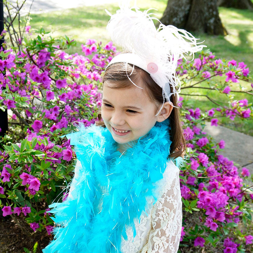 Dress Up Feather Boa for Little Girls - Ice Turquoise/Opal Lurex