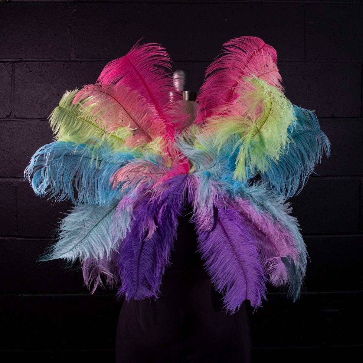 Medium Upcycled Ostrich Feather Costume Wings - Unicorn