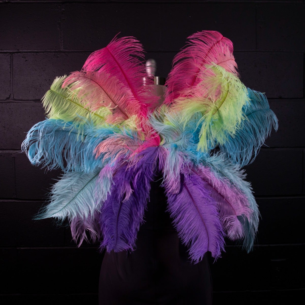 Medium Upcycled Ostrich Feather Costume Wings - Unicorn