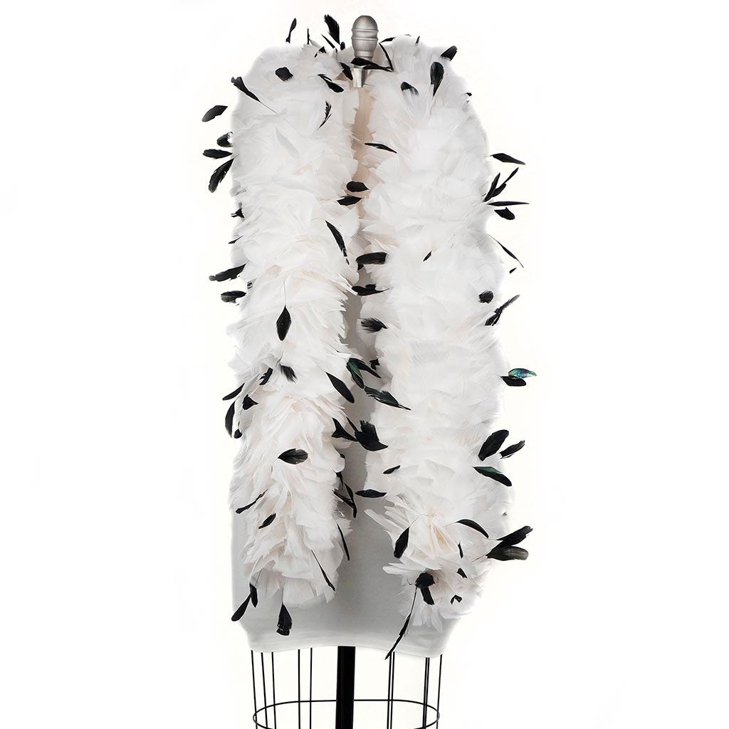 Turkey Feather Boa with Stripped Coque - White/Black