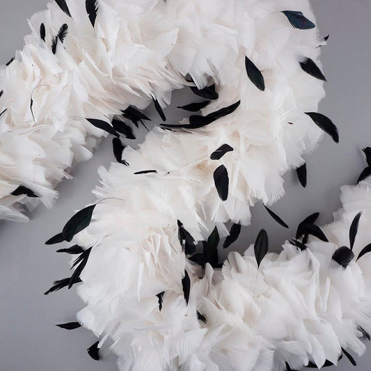 6 Ft. Turkey Feather Boas with Stripped Coque 8-9" - White/Black