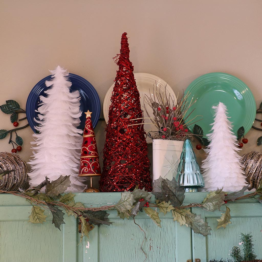 White Ostrich Feather Christmas Trees