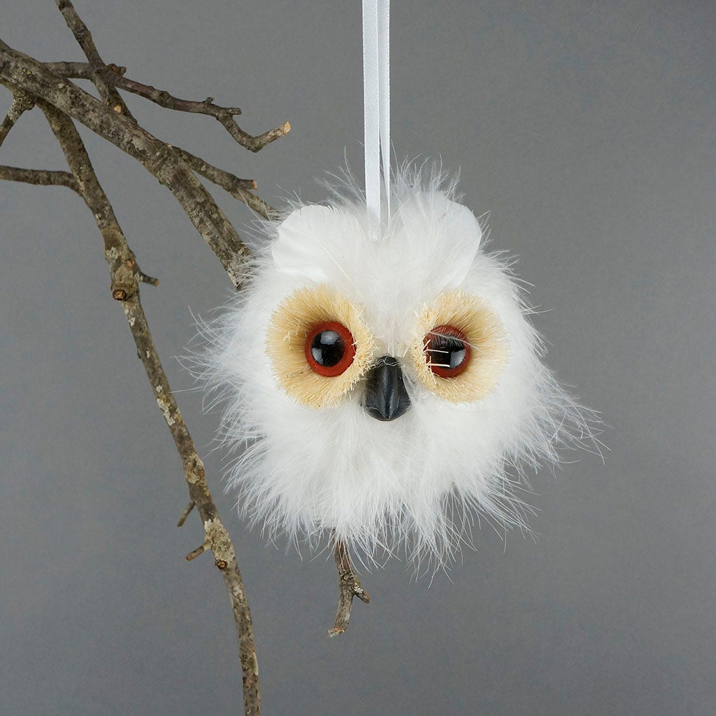 Feather Owl Ornament - White