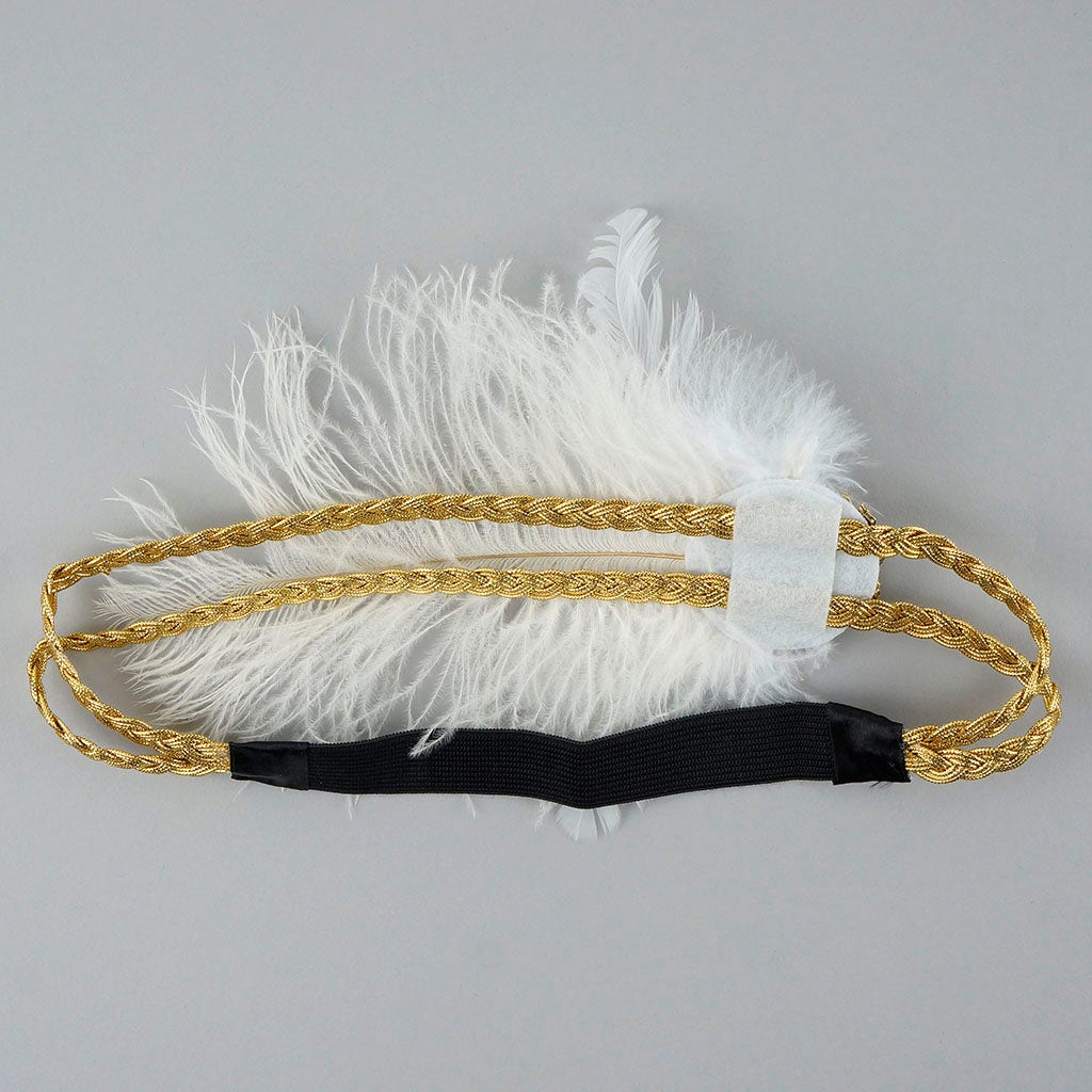 Feather Headband w/Ostrich/Schlappen White/Gold