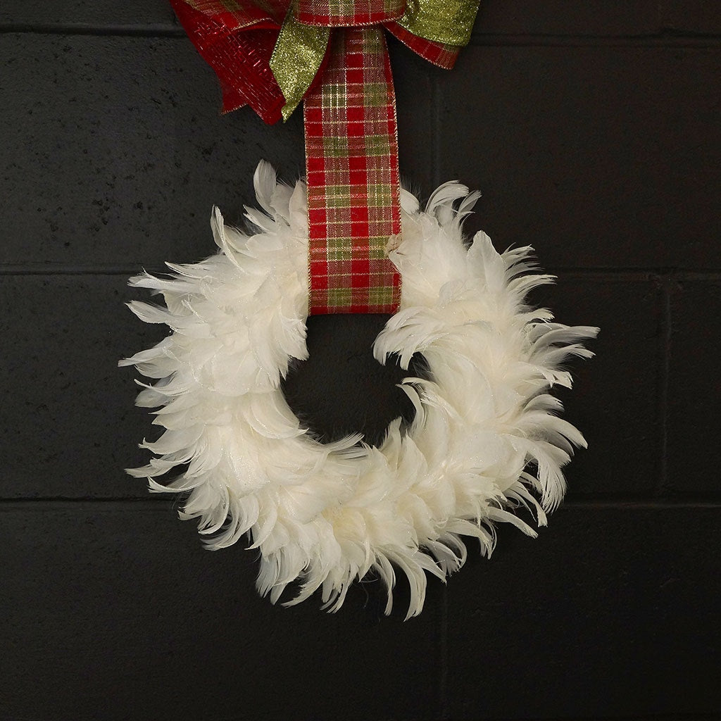 Goose Coquille Feather Wreath - 12" - White - Opal Lurex
