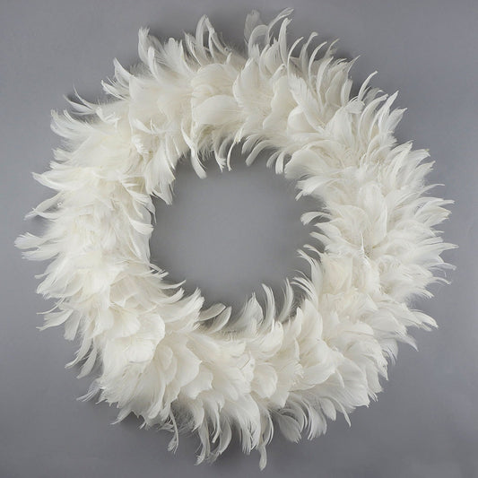 Goose Coquille Feather Wreath - 20 to 22 inch - White - Opal Lurex
