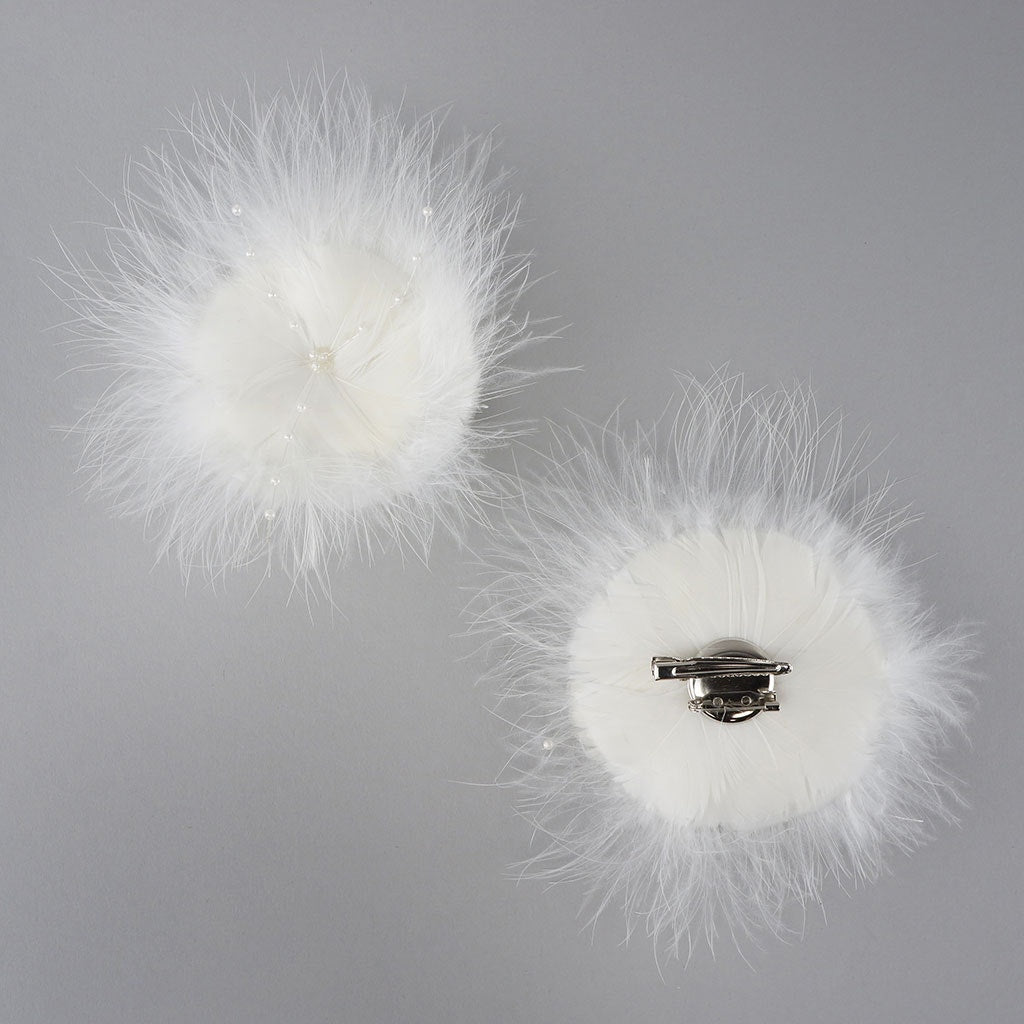 Feather Corsage-Marabou-Pearls - White
