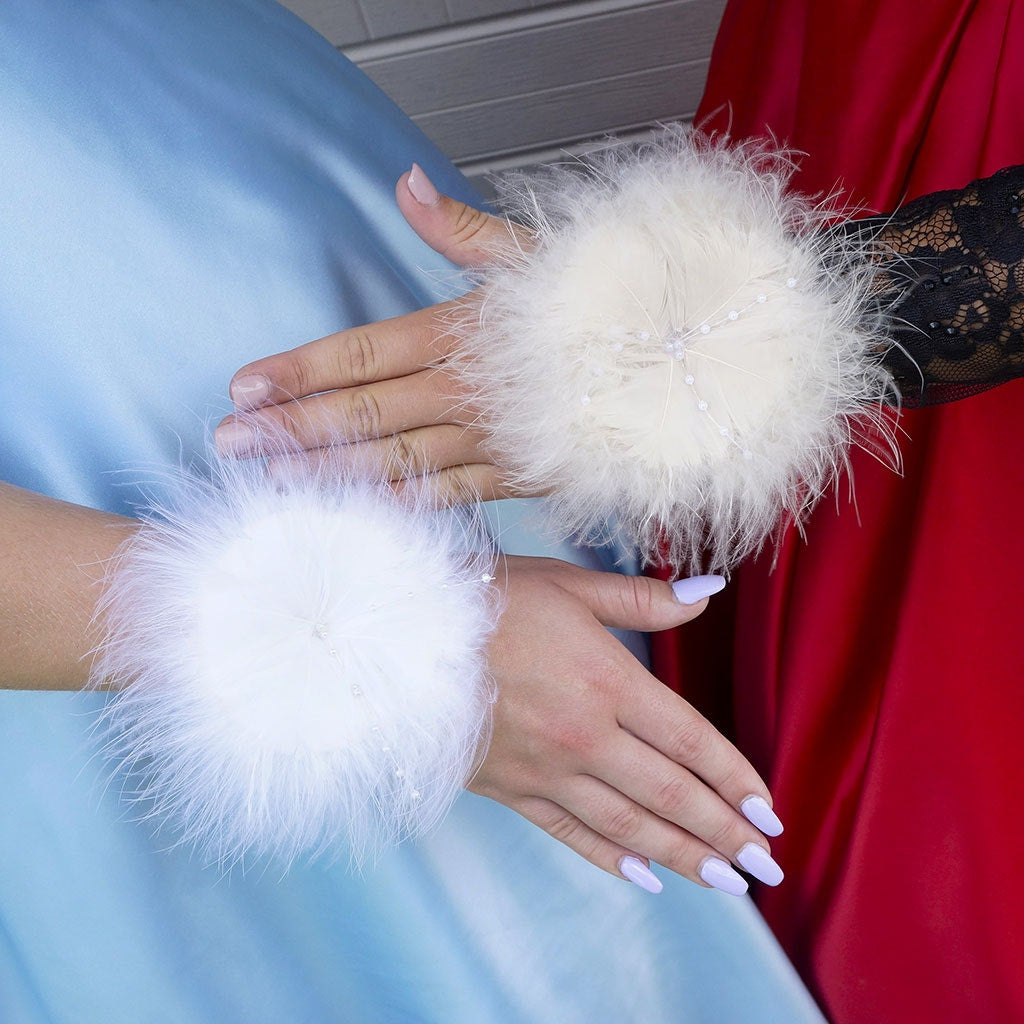 Feather Corsage-Marabou-Pearls - White