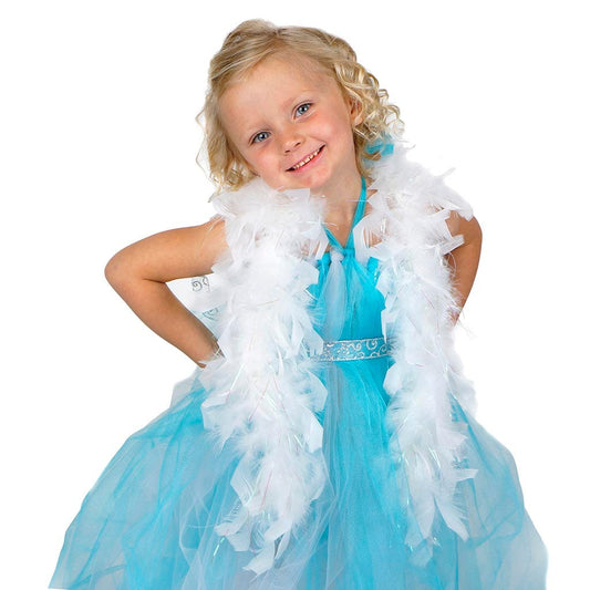 Dress Up Feather Boa for Little Girls - White/Opal Lurex