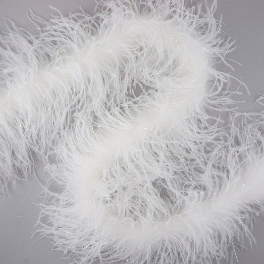 Luxurious WHITE & SILVER 3 Ply Ostrich Feather Boa w/Lurex - For