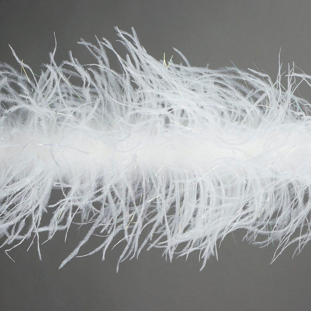 White with Opal Lurex 2 Ply Ostrich Feather Boa