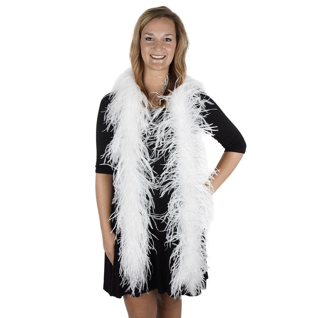 White with Opal Lurex 2 Ply Ostrich Feather Boa